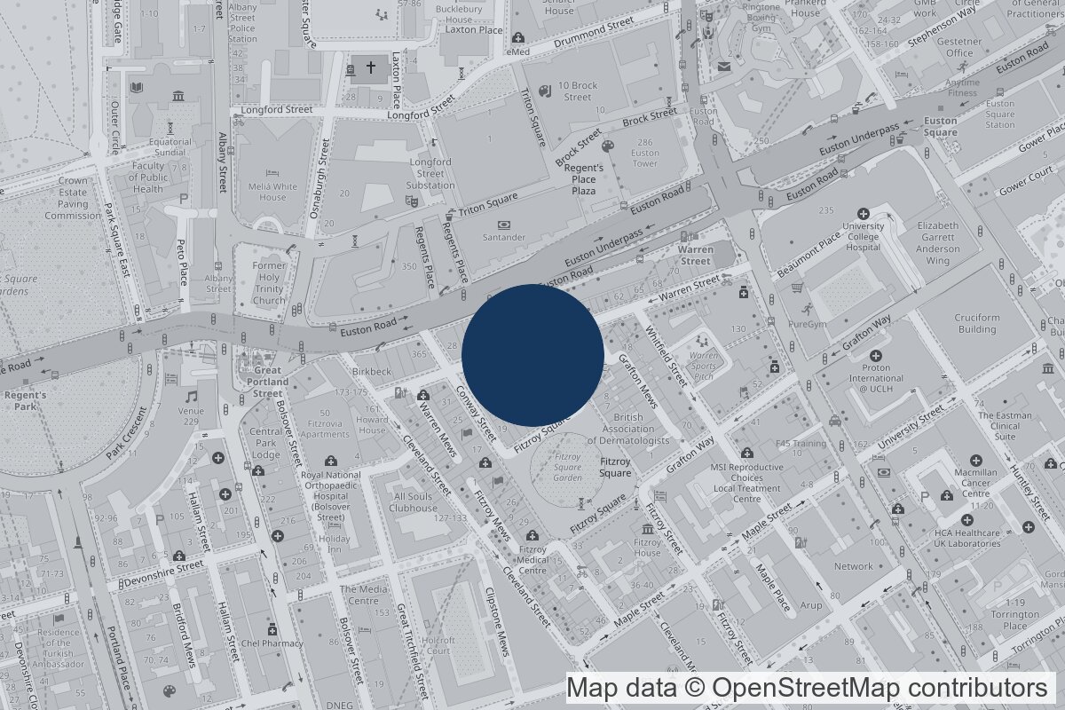 Map showing NMH Costs Lawyers London office at Silverstream House, 45 Fitzroy Street
